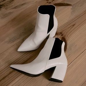 White croc embellished booties